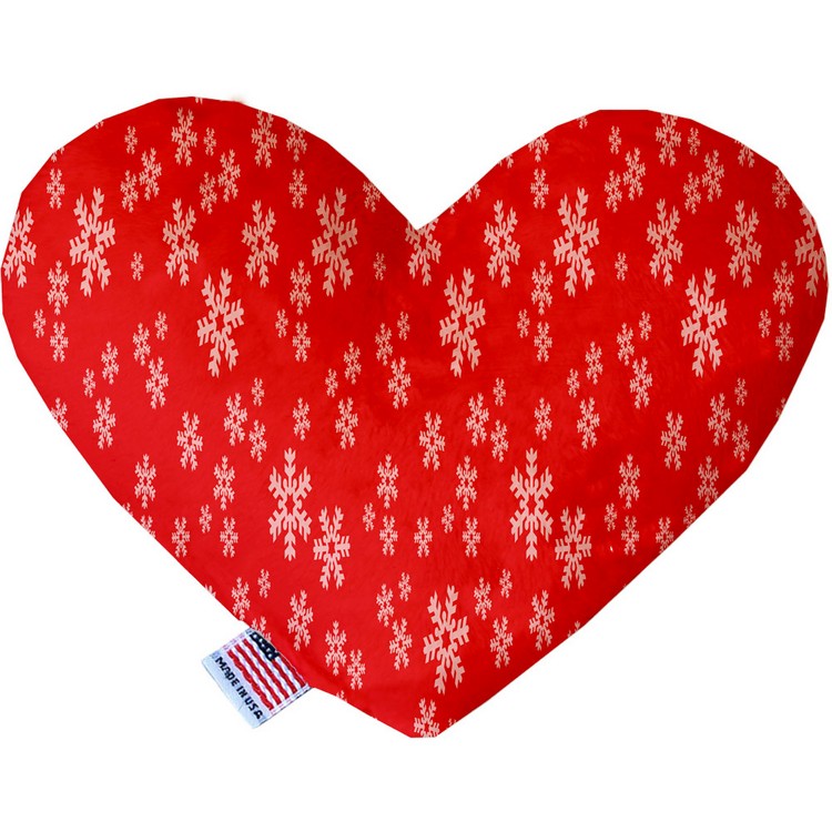 Red and White Snowflakes Stuffing Free 8 inch Heart Dog Toy